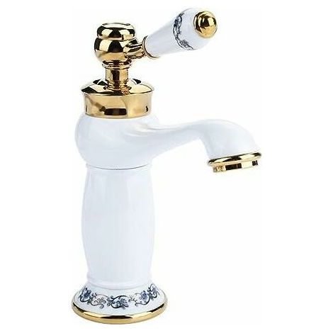 RHG Antique bleu blanc céramique laiton évier robinet Long cou Vintage évier robinet cuisine robinet eau froide/chaude robinet blanc