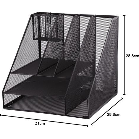 Organiseur multifonctionnel - Grille métallique - Octogonal à 8 compartiments pour bureau et espace de travail à domicile - 1 pièce - Noir
