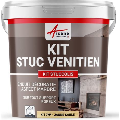 Kit stuc, venitien enduit, stucco, spatulable, décoratif, kit, stuccolis - kit jusqu'à 7 m² Jaune Sable - ARCANE INDUSTRIES