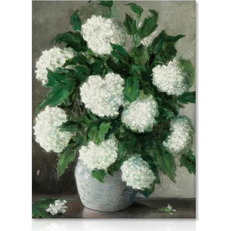 Affiche murale vintage fleurs hortensias blancs toile 30x40 cm non encadrée (1/5)