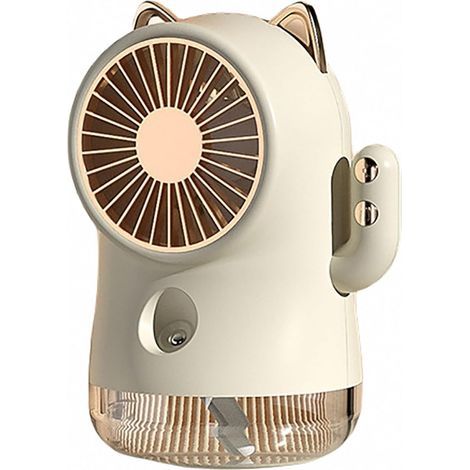 Mini Ventilateur de Poche – avec Pulvérisateur,3 Vitesses Rechargeable USB – Appareil Bureau ,Voyage – Blanc (1/5)