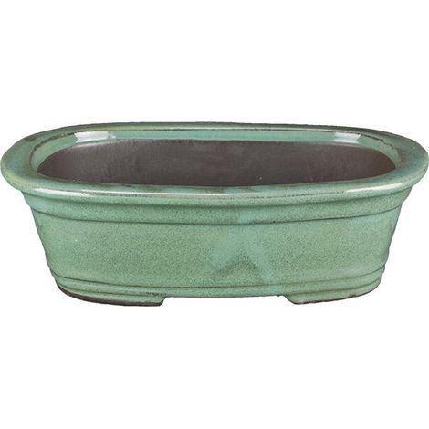 Vaso per bonsai ovale in gres smaltato verde 19,5x13x5 cm - 2940b