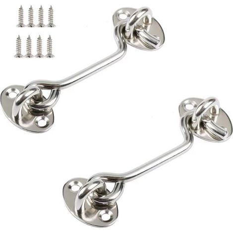 Lot de 2 loquets de porte avec vis pour fenêtres, garages, granges, portes coulissantes, argentés, crochets de fenêtre, 100 x 36 mm, acier inoxydable (1/4)