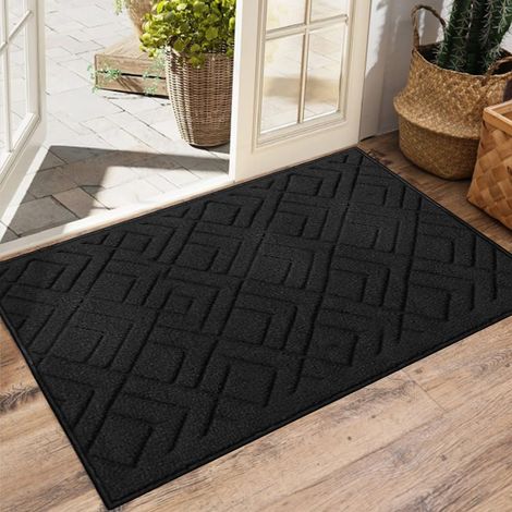 Paillasson d'extérieur 60 x 90 cm, doux, absorbant et résistant à la saleté, antidérapant, lavable en machine, pour la porte avant, la porte arrière, chaussures et pattes sales (noir 5) (1/5)