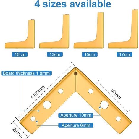 Bardusch - Set di 4 piedini per mobili color oro: portata fino a 800 kg, lunghezza 10 cm, include 20 viti e 4 moderni tappi triangolari, adattabili come piedini per tavoli/armadi/divani. (1/3)