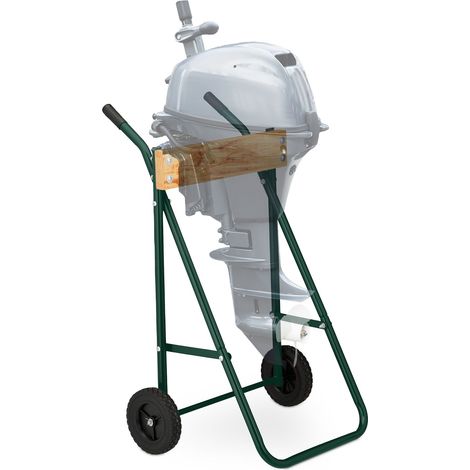 Relaxdays Supporto per Motore Fuoribordo, Carrello per il Trasporto e Stoccaggio, in Acciaio, fino a 100 kg, Verde Scuro (1/5)