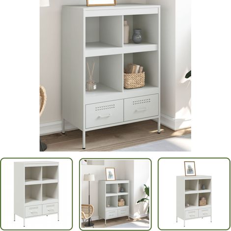 The Living Store Highboard Weiß 68x39x101,5 cm Stahl - Industrielles Design - Sideboard - Hochboard - Regal - Aufbewahrung (1/5)
