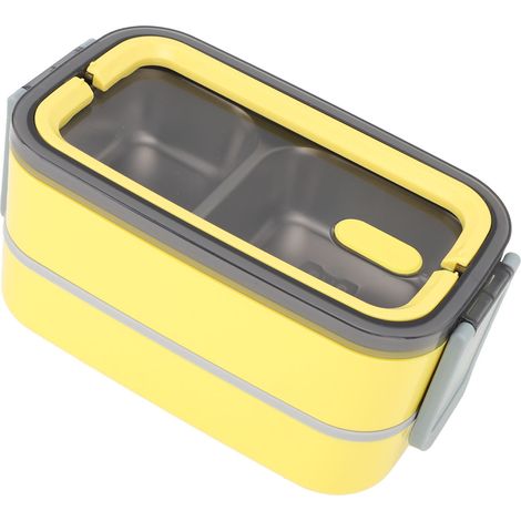 Bento-Box, 2-lagige, 1400 ml Edelstahl-Lunchbox, isoliert, auslaufsicher, mit Fächern, Büro-Lunchbox, Gelb (1/5)