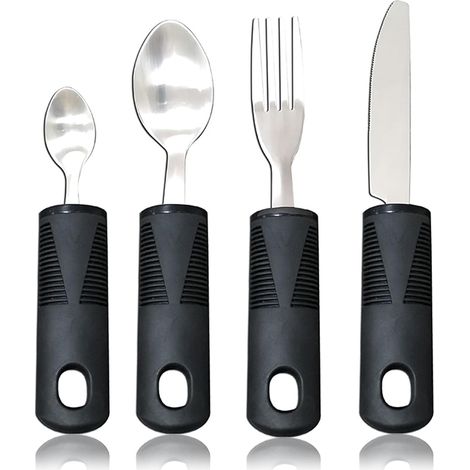 4 Pièces Cuillère Couvert Parkinson Easy Grip Set Couverts de Table Aides Couvert avec Prise en Main Large et Antidérapante pour les Personnes âgées, Handicapées, Parkinson (1/5)