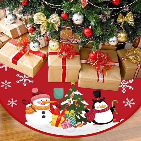 Jupe de sapin de Noël - Tissu pour sapin de Noël - Housse pour sapin de Noël - Couverture pour sapin de Noël - Ronde - Pour décorations de Noël - 90 cm - Rouge (1/5)
