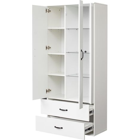 Vitrine blanche LED avec 2 portes, éclairage contrôlable par Bluetooth, rangement multifonction pour salon (1/5)