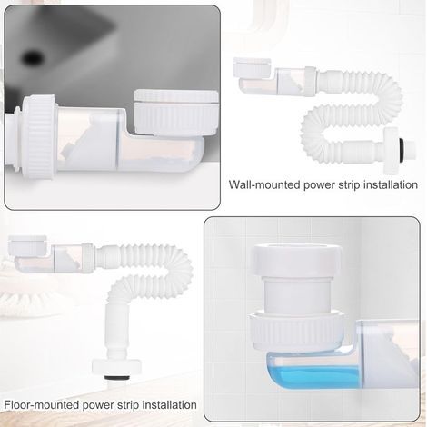 Siphon Lavabo Flexible Evacuation Evier 1 1/4", Extensible 380-930mm Réglable Syphon Lavabo Salle de Bain, Anti-Odeurs Gain de Place Siphon Evier Cuisine, pour Salle de Bain, Cuisine (1/2)