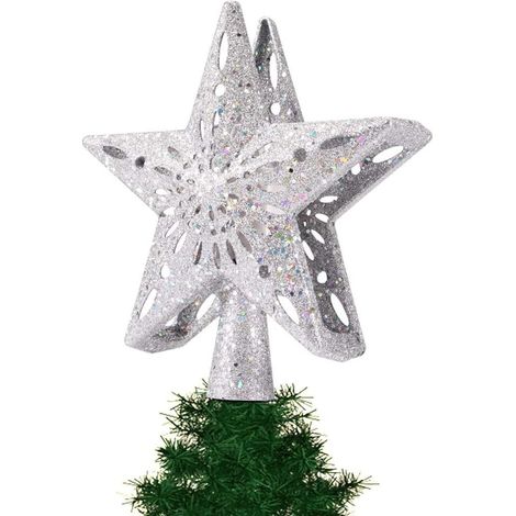 Adorno Para Árbol De Navidad Estrella Con Proyector Led Efecto Copos De Nieve Plata (1/5)