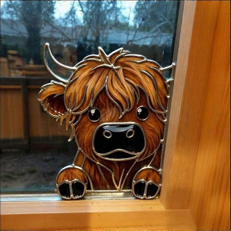 Décoration de fenêtre vache des Highlands, adorable tableau mural vache des Highlands pour la maison ou la cuisine, ornement de ferme rustique et amusant pour les fêtes de Noël (1/4)