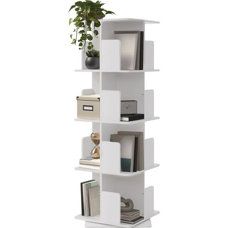 ML-Design Drehbares Bücherregal Kinder Weiß mit 4 Ebenen/16 Fächer, 40x124,5x40 cm, Standregal freistehend, Drehregal 360 Grad, Spielzeugregal Dekoregal, Lagerregal für Wohnzimmer, Büro & Kinderzimmer (1/5)