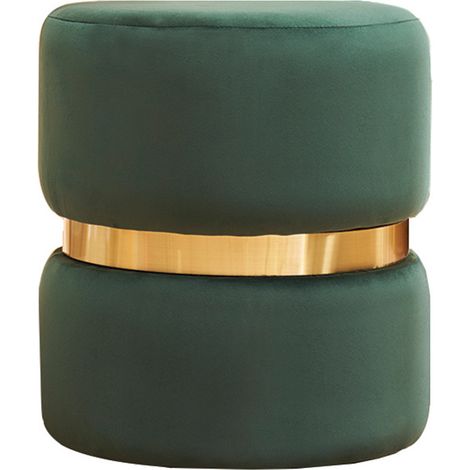 Pouf rotondo in velluto verde scuro e metallo dorato D40 cm JOY