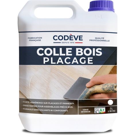 Codève Bois – Colle à bois 5 L – Forte adhésion pour placage aggloméré – Sèche vite – Nettoyage à l'eau – Application en simple ou double encollage