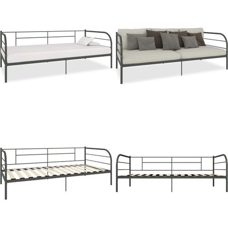 Cadre de lit de repos sans matelas gris métal 90x200 cm - Lit Convertible - Canapé Lit - Lit Invité - Lit Pliable - Meuble Multifonction - Home & Living (1/5)