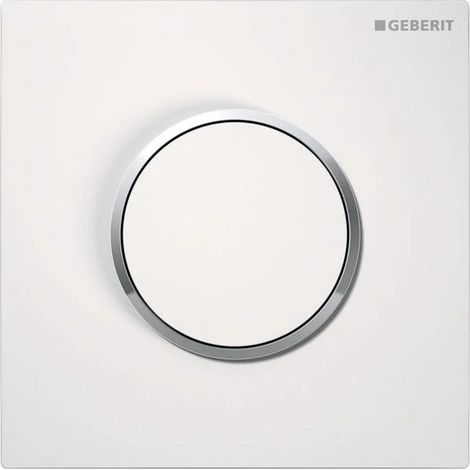 Geberit placca di comando tipo 10, rotonda, per comando per orinatoio con azionamento pneumatico: placca, pulsante: bianco alpino / lucido, anello di design: cromo / lucido, 241915KJ1