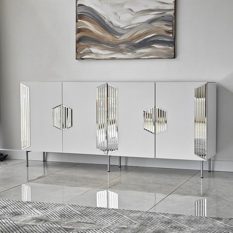 Aparador Trigolo, Alacena 4 Estantes, 4 Puertas, 8 Compartimientos, 180x40x80h cm Blanco (1/5)