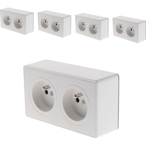 Lot de 5 prises doubles saillie 2P+T blanc - Vulco - Zenitech