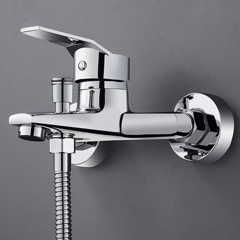 Grifos murales de aleación de zinc cromado, grifo mezclador con doble salida de agua fría y caliente para baño, ducha y lavabo. (1/5)