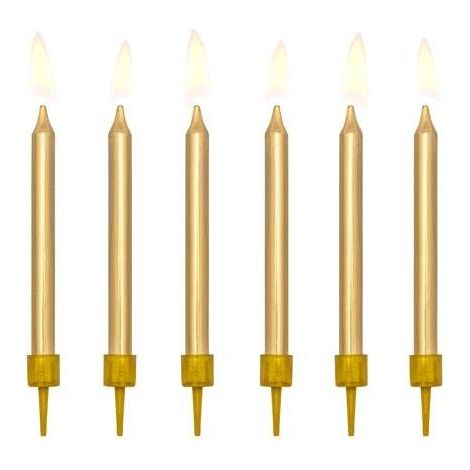 Velas de cumpleaños lisas, doradas, 6 unidades. (1/3)