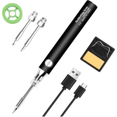 Lötkolben-Set aus schwarzem Metall, USB-wiederaufladbar, mit 3 Lötspitzen. (1/5)