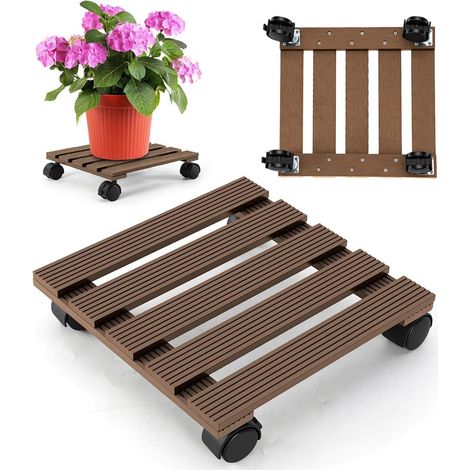 Support à roulettes pour plantes WPC carré 30 x 30 cm｜Support à roulettes pour fleurs avec roulettes, dessous-de-pot à roulettes capacité de charge 80 kg｜Support à roulettes pour bacs à (1/5)