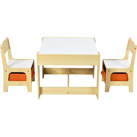 Set tavolo con 2 sedie per bambini in legno, Set di 3 pezzi mobili per bimbi 62x62x48cm Naturale (1/4)