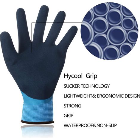 Gants de travail imperméables pour homme et femme avec latex mousse et revêtement en caoutchouc (10 paires) (1/5)