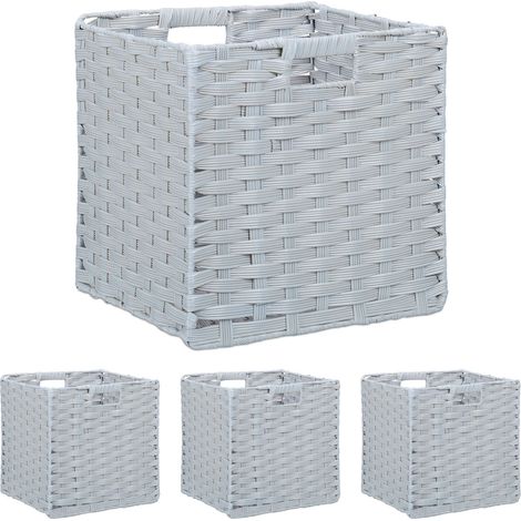 Relaxdays Cesti Intrecciati Portaoggetti in Plastica, Set 4 Scatole da Scaffale, HLP 31x32x30 cm, Organizer Cubo, Grigio (1/5)