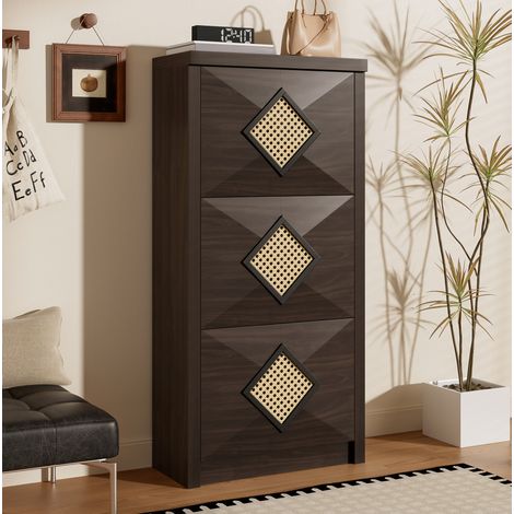 Mobile portascarpe 54x25x115 cm color legno in truciolare con 3 ante ribaltabili e design vintage (1/5)