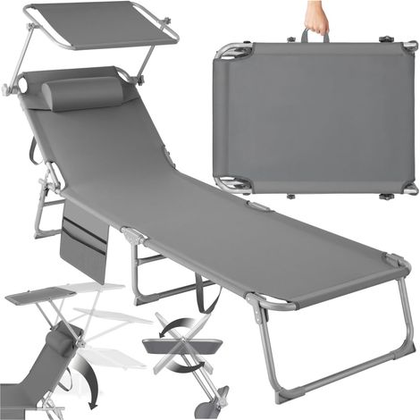 Chaise Longue Pliante - 1 Unité - Acier Et Polyester - 4 Positions Inclinables - Jardin Plage Terrasse - Avec Pare-soleil Et Pochette (1/5)