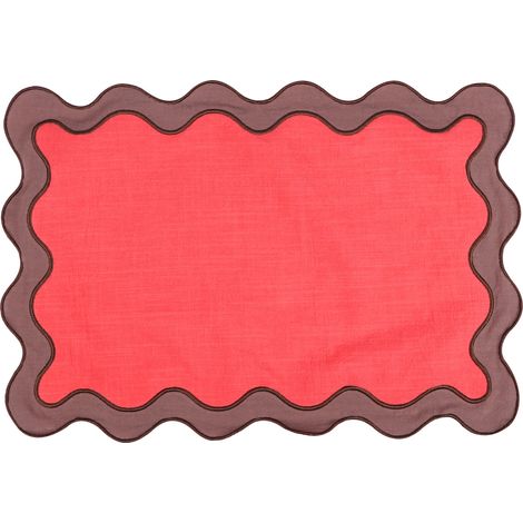 Set bestehend aus 1 Platzset aus Baumwolle, 40 x 50 cm, fleckenabweisend und waschbar, mit böhmischer Muschelstickerei, gewebte Tischdekoration