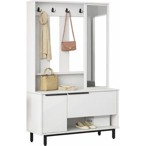 Meuble Vestiaire 3 Portes 4 Niches Miroir Blanc L 112.2 H 178.2 P 35.5 cm (1/5)