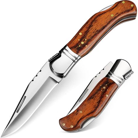 Klappmesser mit Zebrawood Griff, 420C Stahl, §42a konform, Zweihandmesser für Outdoor