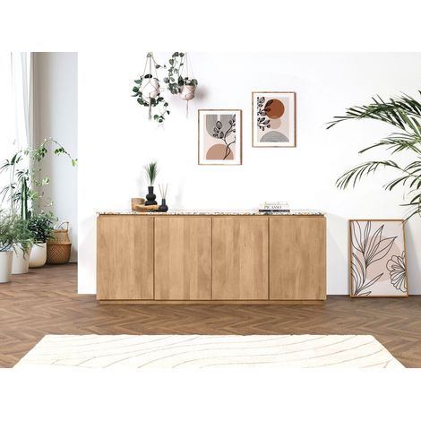 BOBOCHIC - Buffet 4 portes 200 cm BARBARA bois massif de manguier et terrazzo (1/5)