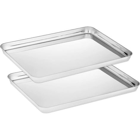 Lot de 2 plaques de cuisson en acier inoxydable, petites et moyennes (1/4)