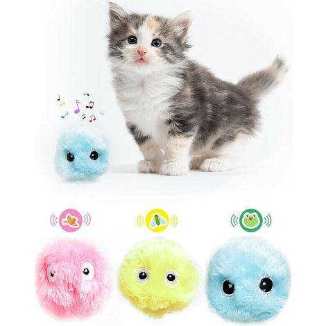 Palla interattiva per gatti – 3 pezzi, suoni realistici, movimento casuale e LED, giocattolo intelligente in plastica resistente