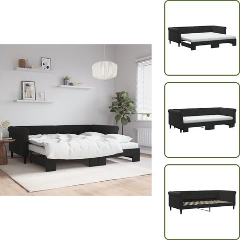 The Living Store Tagesbett Ausziehbar mit Matratzen Schwarz 90x200 cm Samt - Schlafsofa (1/5)