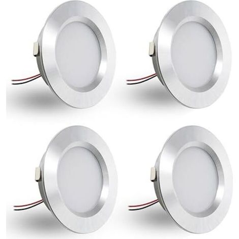 Lot de 4 spots encastrés LED 12V 3W, spots encastrés LED plats, pour trous de montage de 55-58mm et 14mm, spots de plafond dimmables 12V IP44, spots encastrés pour meubles (argent, blanc chaud 3000K) (1/5)