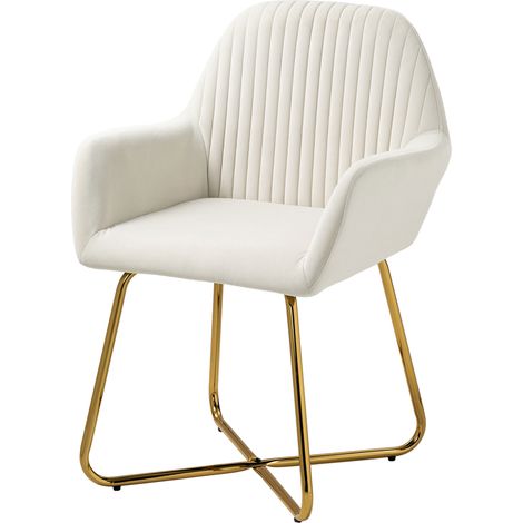 Modern Arm Chair Upholstered Accent Chair Metal Base for Living Room Cream White (1/5)