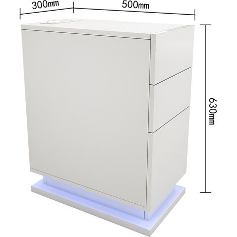 Haloyo® Moderner Nachttisch mit 3 Schubladen, LED-Beleuchtung und Steckdose, Beistelltisch für Wohnzimmer & Schlafzimmer, 50×30×63 cm, weiß (1/5)