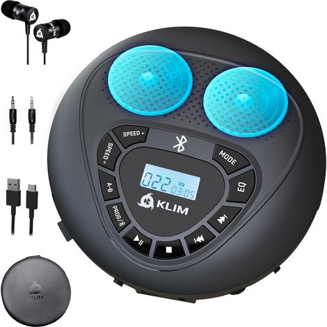Portable Bluetooth CD Player Speaker - Speakers - Rechargeable Headphones Included, SD Card Port, Car AUX Output, Ideal for Kids and Adults - Black (1/5)