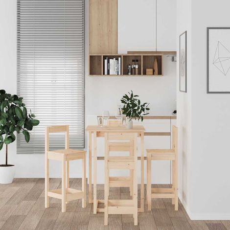 Ensemble Table de bar + 4 Chaises de bar - Table Haute avec 4 Tabourets Bois de pin massif BV302132 - BonneVie (1/5)