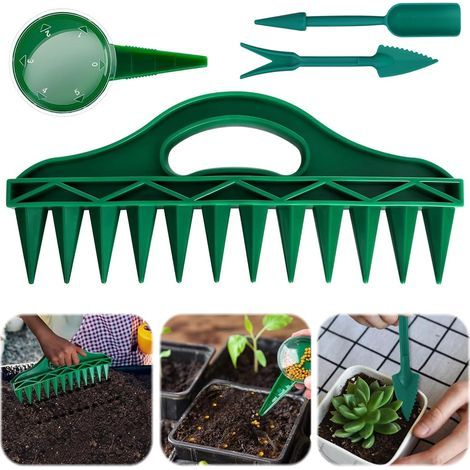 Lot de 4 semis à semer avec 12 trous - Distributeur de graines pour la propagation avec main réglable - Tige de repiquage et fourchette de piquage - Outil pour semis de plantes (1/5)