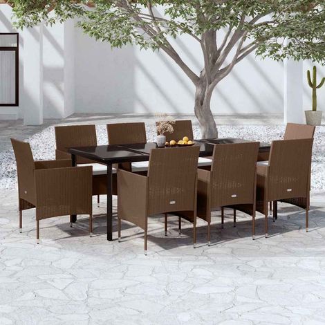 Ensemble à manger de jardin coussins 9 pcs-Salon de jardin Marron/noir (1/5)