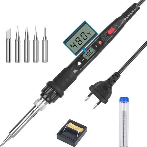 Fer à Souder 90W Kit de Soudure Température Réglable 100℃480℃ Visible Fer a Souder Électrique avec l'Interrupteur ON/OFF, 5 Pointes de Rechange pour Réparation Soudage Brasage (1/5)