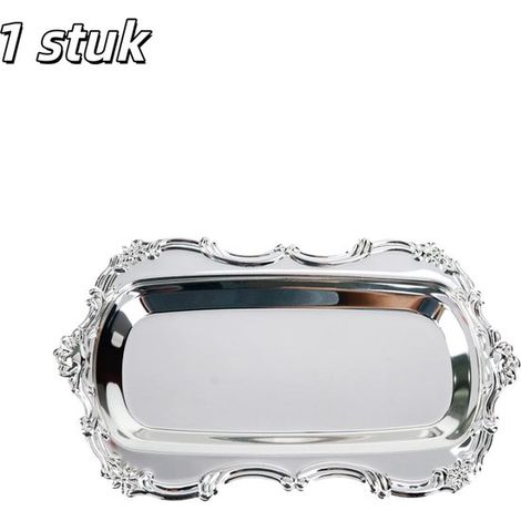 1 pezzo - Vassoio - Vassoio decorativo - Portagioie vintage - Vassoio portaoggetti - Camera da letto, bagno - 20,3 x 14,5 cm - Argento (1/5)
